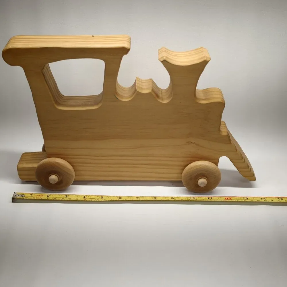 Handmade Wooden Train Locomotive Shelf Sitter Folk Art Decor Rolling Toy 15 Inch